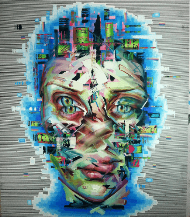 Abstract Man's Face Showing All Digital Future
