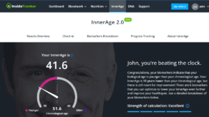 Inner age report from inside tracker showing reverse aging through examining markers impacting biological aging for John R. Miles