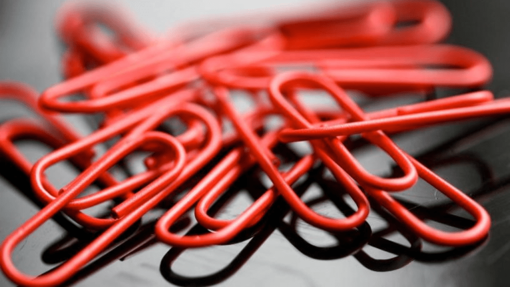 Collection of Red paperclips from the story of Kyle MacDonald and his resourcefulness