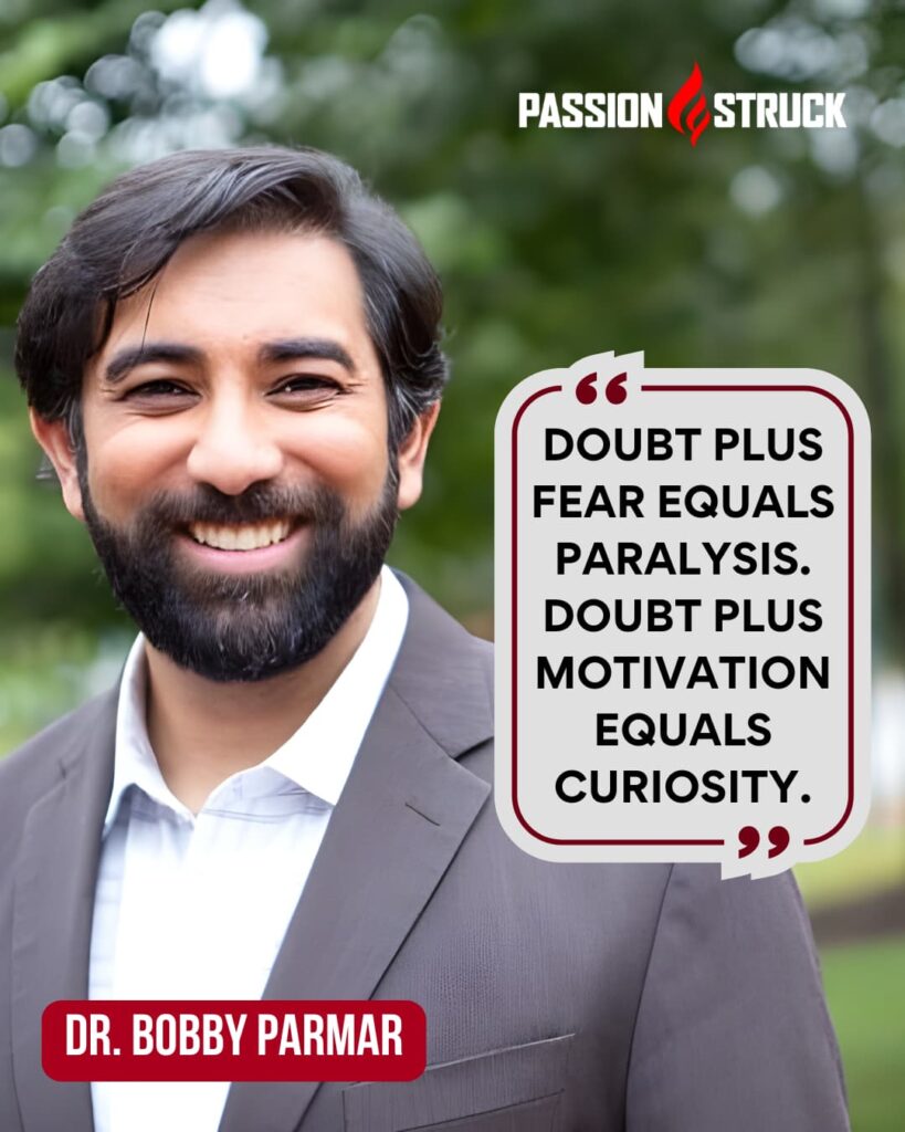 quote by Dr. Bobby Parmar about overcoming the gravity of doubt